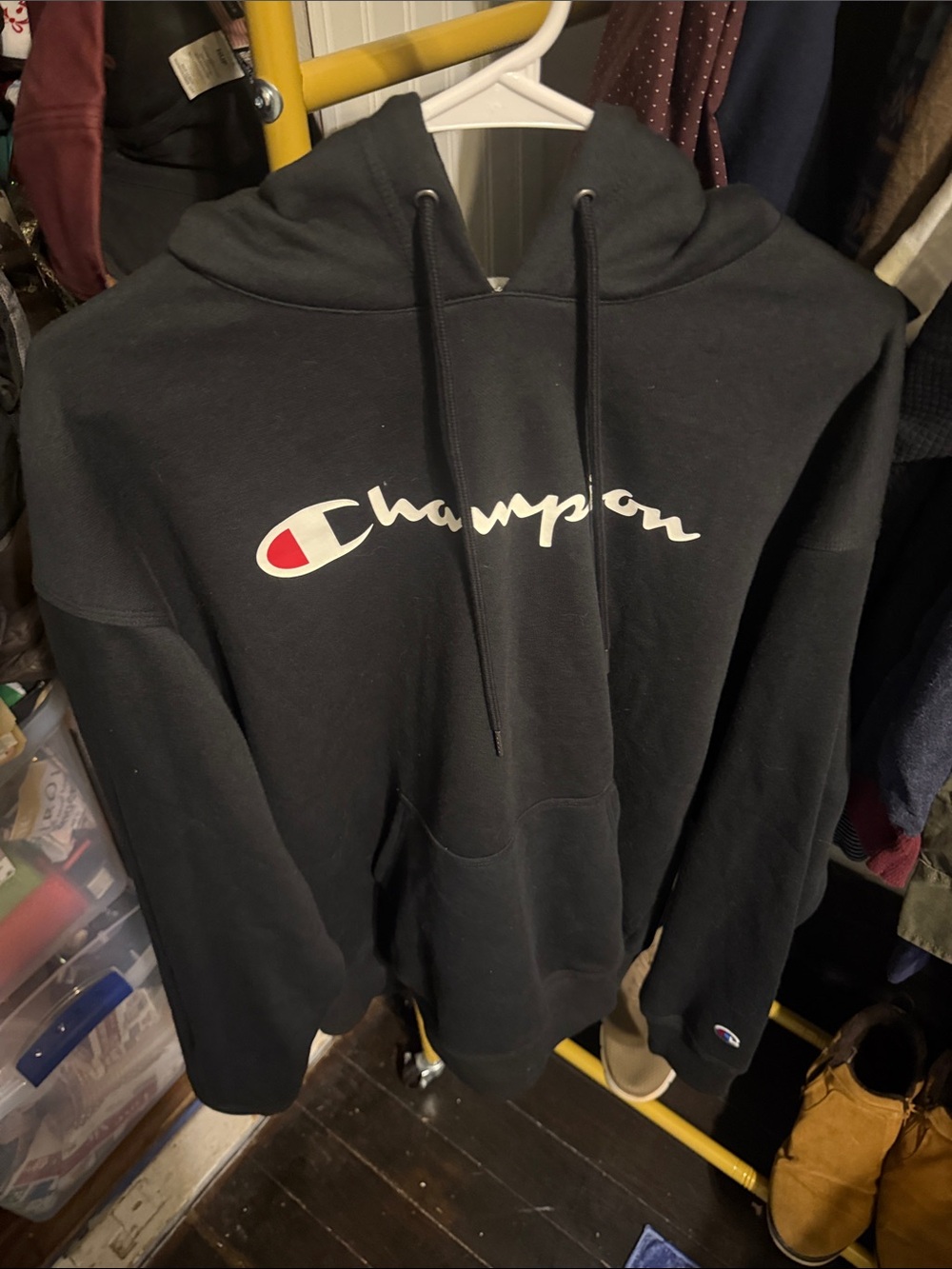 Champion Black Crewneck Hoodie with Script Logo